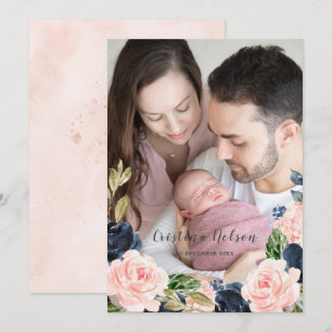 Baby Girl Blush Pink Newborn Annountion Kaart