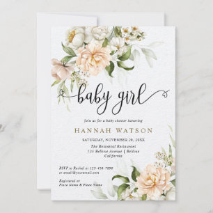 Baby Girl Blush Pink Peony Roos Baby shower Kaart