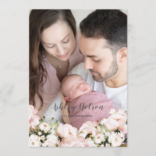 Baby Girl Blush & White Newborn Annountion Kaart