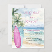 Baby Girl Board surfboard Baby Shower invitation (Voorkant)