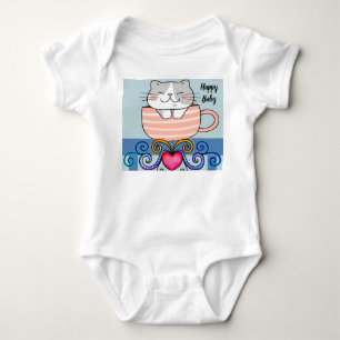 Baby Girl Bodysuit met glimlachende kat in de beke
