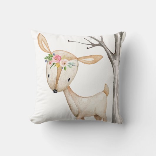 Baby Girl Boho Deer Woodland Floral Nursery Pillow Kussen (Voorkant)