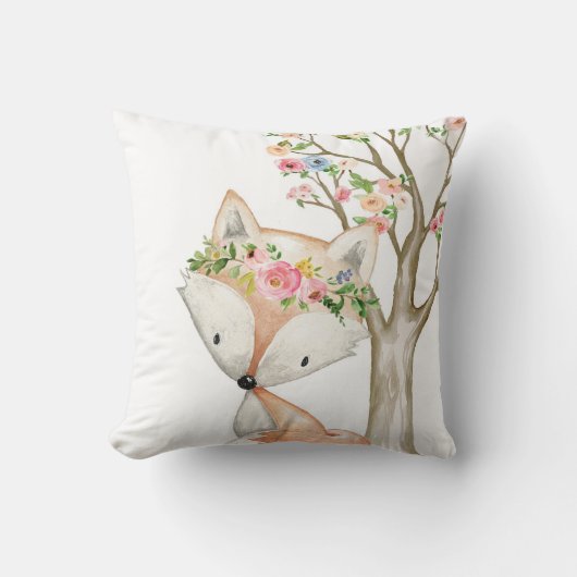 Baby Girl Boho Fox Woodland Floral Nursery Pillow Kussen (Voorkant)