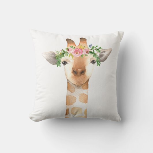 Baby Girl Boho Giraffe Floral Zoo Nursery Pillow Kussen (Voorkant)