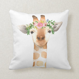 Baby Girl Boho Giraffe Floral Zoo Nursery Pillow Kussen