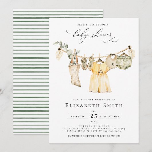 Baby Girl Boho Greenery Rustic Baby shower Kaart (Voorkant / Achterkant)