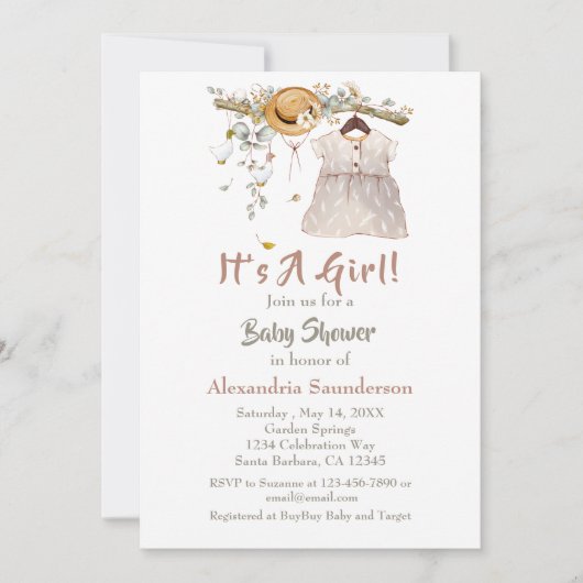 Baby Girl Boho Greenery Rustic Uitnodiging (Voorkant)