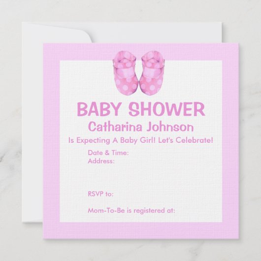 Baby Girl Booties Baby shower Uitnodiging (Voorkant)