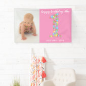 Baby Girl Boy 1st Birthday Balloons Nummer Een Spandoek (Insitu)