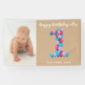Baby Girl Boy 1st Birthday Balloons Nummer Een Spandoek (Horizontaal)