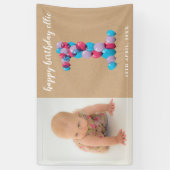 Baby Girl Boy 1st Birthday Balloons Nummer Een Spandoek (Verticaal)