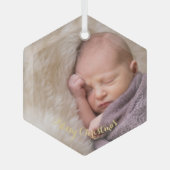 Baby Girl Boy Eerste Eerste Kerstfoto Hexagon Glas Ornament (Voorkant)