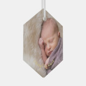 Baby Girl Boy Eerste Eerste Kerstfoto Hexagon Glas Ornament (Voorkant Rechts)