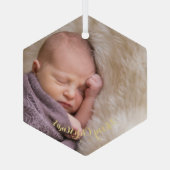 Baby Girl Boy Eerste Eerste Kerstfoto Hexagon Glas Ornament (Achterkant)