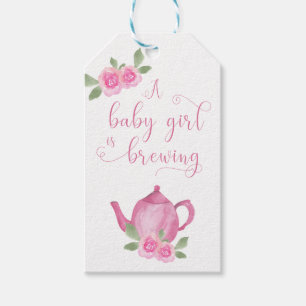 Baby Girl Breedroze Teapot en Flowers Cadeaulabel