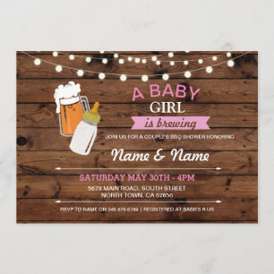 Baby Girl Brewer Beers Roze Hout Uitnodigen Kaart