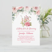 Baby Girl Brouwt Bloementhee Party baby shower Kaart (Staand voorkant)