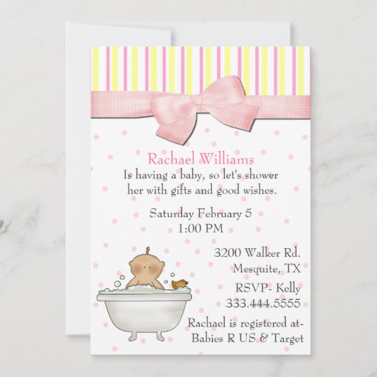 Baby Girl Bubble Bath Shower Invitation Kaart (Voorkant)