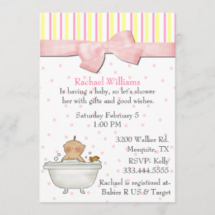 Baby Girl Bubble Bath Shower Invitation Kaart