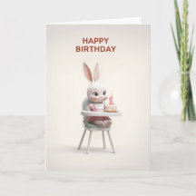 Baby Girl Bunny in High Chair With 1st BDay Cake