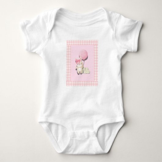 Baby Girl Bunny Nursery Print – Pink Gingham Anima Romper (Voorkant)