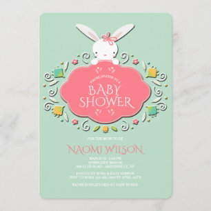Baby Girl Bunny Shower-uitnodiging Kaart