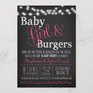 Baby Girl Burgers BBQ Douche Uitnodiging Boek Kaar