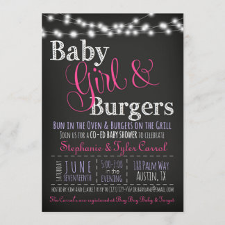 Baby Girl Burgers BBQ Douche Uitnodiging Boek Kaar