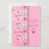 Baby Girl Buttonnen en Bows Pink Announge Aankondiging (Voorkant)