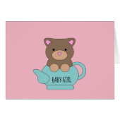 Baby Girl Card Congratulations Pink Bear Cute (Voorkant Horizontaal)