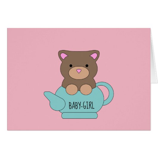 Baby Girl Card Congratulations Pink Bear Cute (Voorkant Horizontaal)