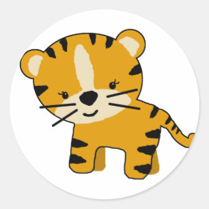 Baby Girl Cartoon Tiger Ronde Sticker