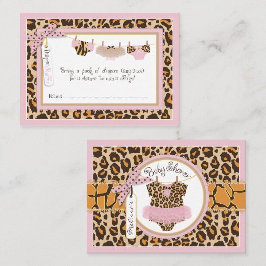 Baby Girl Cheetah Print Tutu Luier Raffle Ticket Informatiekaartje (Voorkant / Achterkant)