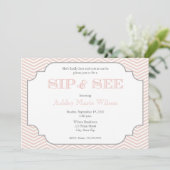 Baby Girl Chevron Sip en zie Uitnodiging (Staand voorkant)