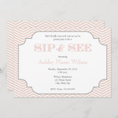 Baby Girl Chevron Sip en zie Uitnodiging (Voorkant / Achterkant)