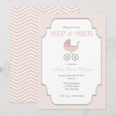 Baby Girl Chevron Sip en zie Uitnodiging (Voorkant / Achterkant)