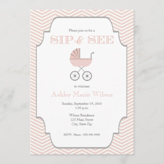 Baby Girl Chevron Sip en zie Uitnodiging