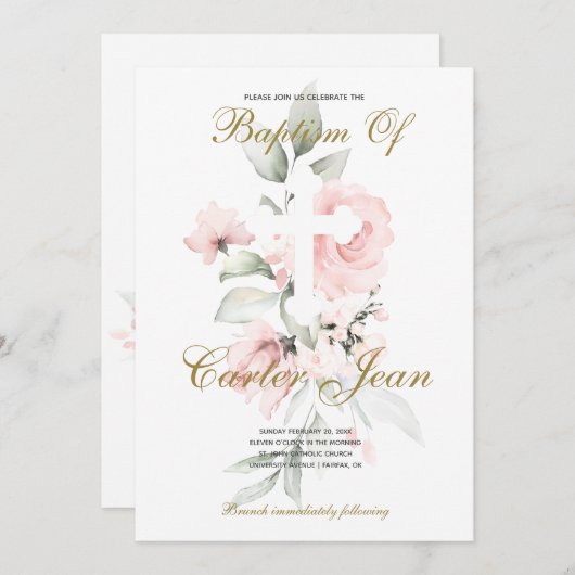 Baby Girl Christening Baptism aankondiging (Voorkant / Achterkant)