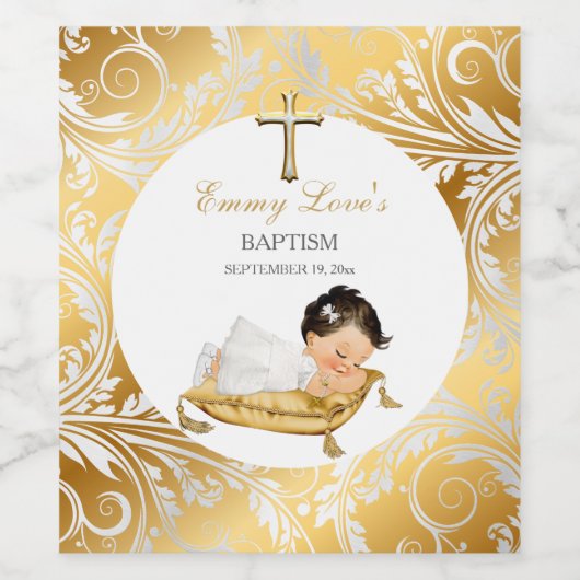 Baby Girl Christening Baptism Gold Silver Wijn Etiket (Enkel label)
