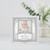 Baby Girl Christening Baptism Pearl Lace Aankondiging (Staand voorkant)