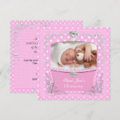 Baby Girl Christening Baptism Pink Polka Dot 2 Kaart (Voorkant / Achterkant)