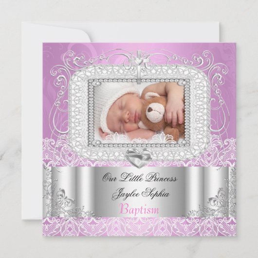 Baby Girl Christening Baptisme roze paars Kaart (Voorkant)