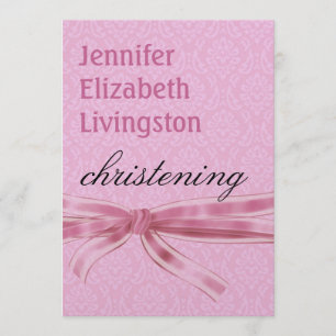 Baby Girl Christening Paars Pink Damask Metallic Kaart