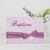 Baby Girl Christening Pink Damask Metallic Kaart (Staand voorkant)