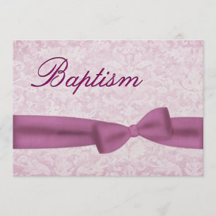 Baby Girl Christening Pink Damask Metallic Kaart