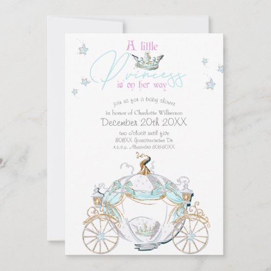 Baby Girl Cinderella Princess Carriage Baby shower Kaart (Voorkant)