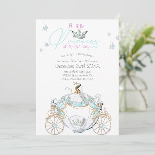 Baby Girl Cinderella Princess Carriage Baby shower Kaart (Staand voorkant)