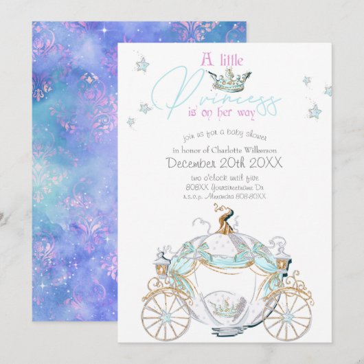 Baby Girl Cinderella Princess Carriage Baby shower Kaart (Voorkant / Achterkant)