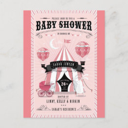 Baby Girl Circus Baby shower Uitnodiging Briefkaart
