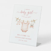 Baby Girl Clothesline Baby Shower Welcome Reclamebord Met Voetstuk (Voorkant)